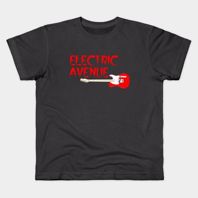 Electric Guitar, Electric Avenue, Red Guitar Kids T-Shirt by Style Conscious